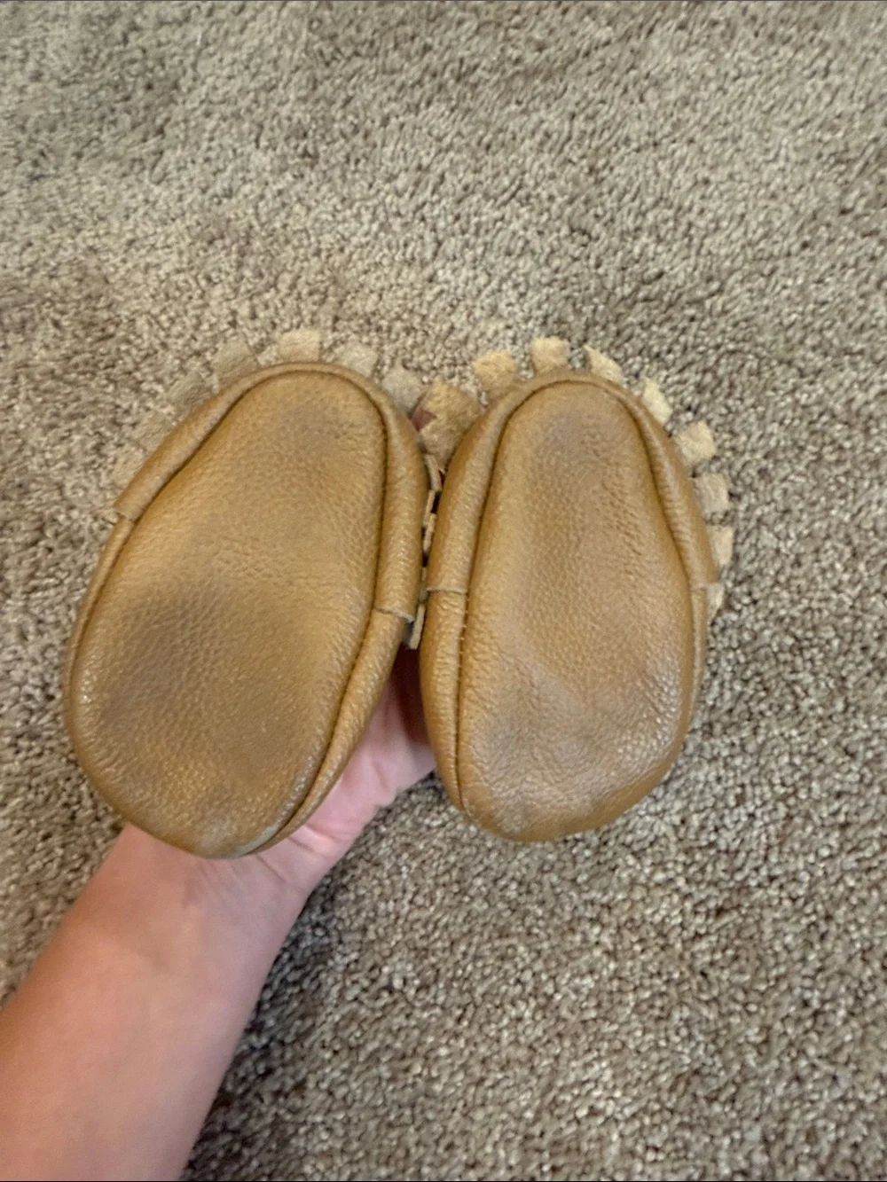 Kids Fringe Moccasin Slip-Ons in Tan